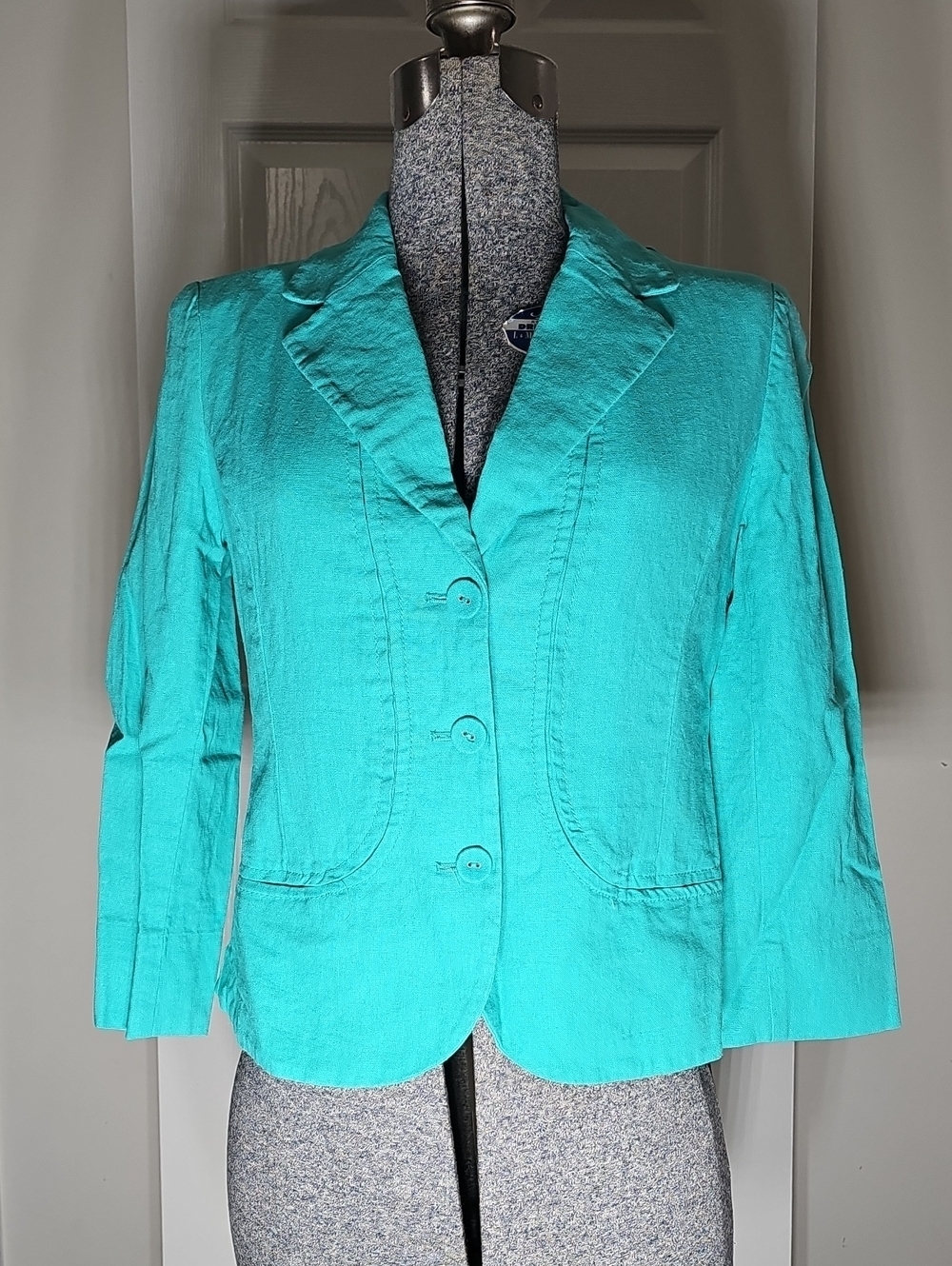 Cato Turquoise Green Linen Blend 3-Button Lightweight Blazer Jacket  Size S